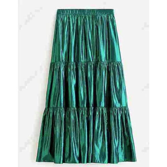 J.CREW Dresses & Skirts - NWT JCrew Tiered Maxi Skirt in Metallic Lamé Dark Spruce Green size S
